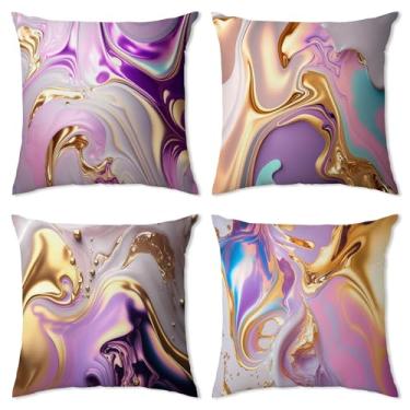 Imagem de Capas de almofada de veludo dourado roxo 45,7 x 45,7 cm, roxo abstrato, textura de mármore rosa, fronha para sofá-cama, capas de almofada decorativas luxuosas, capas de almofada para sala de estar