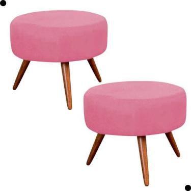 Imagem de Kit Puff Redondo Tecido Suede - Fina Mobília, Rosa
