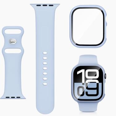 Imagem de Pulseira de silicone com capa compatível com Apple Watch séries 10, 9, 8, 7, 6, 4, 3, 2, 1, SE, 38 mm, 40 mm, 41 mm, 42 mm, 44 mm, 45 mm, 46 mm