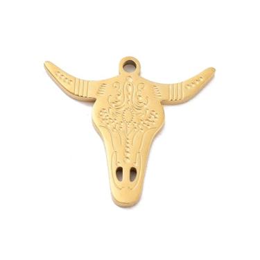 Imagem de LiQunSweet 10 peças com tema de cabeça de gado dourado 316 pingentes de aço inoxidável animal vaca ocidental real 18K pingentes banhados a ouro 18K para joias faça você mesmo, brinco, pulseira, colar,
