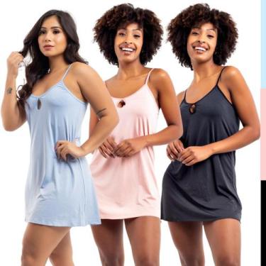 Imagem de Kit 3 Camisola Curta de Dormir Pijama Feminino Mulher Viére, G, Rosa a