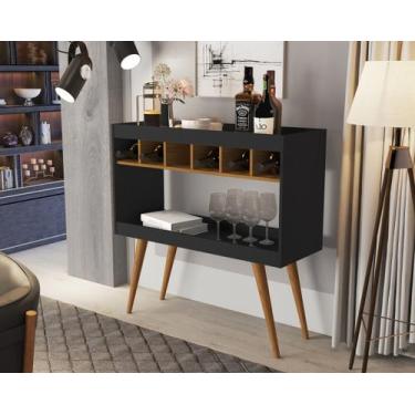 Imagem de Aparador Athenas MDF com Adega Pés de Madeira Maciça Design Moderno - 