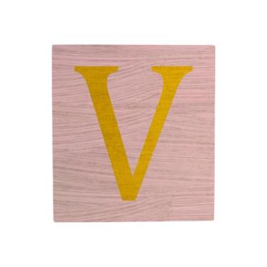 Imagem de Cubo Rosa Bebê Letra Amarela Festa Chá de Bebê Decoração 8x8x8 Cm Mdf 