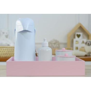 Imagem de Kit Higiene Bebê K064 Porcelanas Térmica Banho Quarto Azul e Rosa - Ci