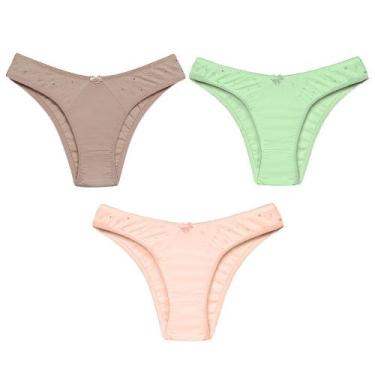 Imagem de 3 Calcinhas Tanga Luminate 0248 Algodão Pessego Choco Verde, GG, Sorti