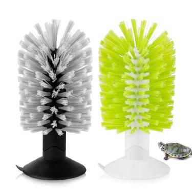 Imagem de 2 escovas de tartaruga com ventosa, esfoliante de limpeza de casco de tartaruga, limpador de cerdas de lama para animais de estimação, arranhador esfoliante, acessórios de brinquedo para tanque de