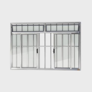 Imagem de Janela de Aluminio de Correr com Bandeira 120x150cm 4 Folhas com Grade Vidro Liso Plus Brimak