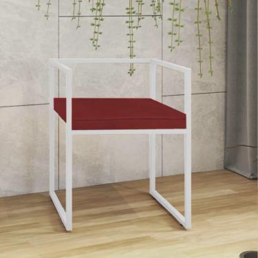 Imagem de Cadeira de Jantar Cubo Office Escritório Recepção Ferro Branco Suede Vermelho - Ahz Móveis