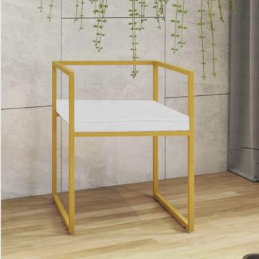 Imagem de Cadeira de Jantar Cubo Office Escritório Recepção Ferro Dourado Corino Branco - Ahz Móveis