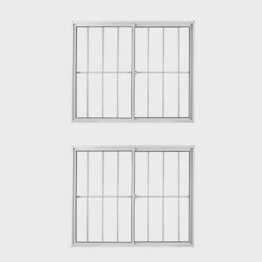 Imagem de Kit com 2 1/6 Janelas de Alumínio de Correr 100x100cm 2 Folhas com Grade e Vidro Liso Linha Soft