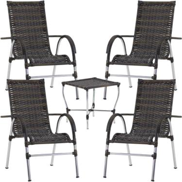 Imagem de Conjunto De 4 Cadeiras E Mesa De Centro Trama Original Pedra Ferro