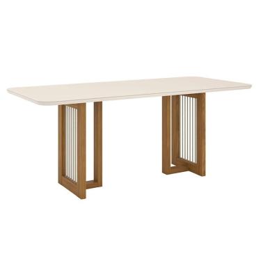 Imagem de Mesa de Jantar Yara 200 cm Canto Arredondado com Vidro Nature Off White - Henn