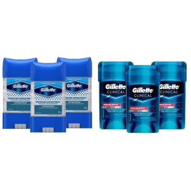Imagem de Kit Desodorante Gillette 3 Clear Gel Antibacterial 82g + 3 Clinical Gel Pressure Defense 45g