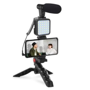 Imagem de Kit de Vloggling Filmagem Microfone Tripé Luz Live Profissional Live Reuniões Tutoriais