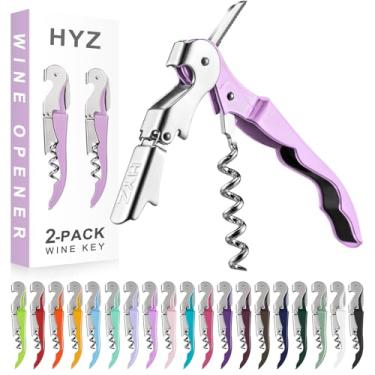Imagem de HYZ Pacote com 2 saca-rolhas para garçom, chave de vinho profissional para garçom, barman com cortador de alumínio, abridor manual de garrafas de vinho com dobradiça dupla (roxo claro)