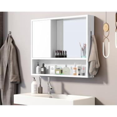 Imagem de Espelheira Armário Para Banheiro Com 1 Porta Nicho Prateleira Moderna(Branca)