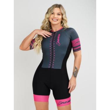 Imagem de Macaquinho Ciclismo Feminino - Forro em Gel - Cinza e Pink Evolution S