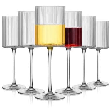Imagem de LUXULISH Conjunto de 6 taças de vinho quadradas caneladas, taças de vinho tinto branco vintage de 368 g, taças de vinho de cristal sopradas à mão - presentes para mulheres, homens, casamento