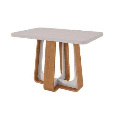 Imagem de Mesa de Jantar Retangular com Tampo de MDF 40 mm e Vidro Sintonia Off White e Amêndoa 120 cm