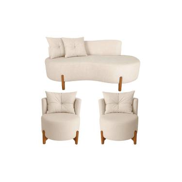 Imagem de Conjunto 2 Poltronas + Sofá Curvo Orgânico Boucle Bege - Montanaris Decor