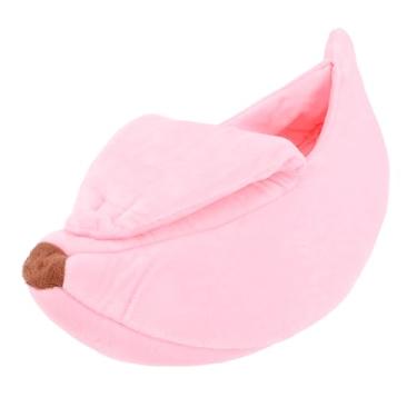 Imagem de Casa de Animal de Estimação de Inverno de Banana Semi Fechada, Design de Gancho e Capa Flexível Lavável Rosa Removível Em Formato de Banana Cama para Animais de Estimação para