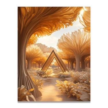 Imagem de Telas redondas de árvores para sala de estar arte de impressão em tela geométrica moderna - árvores triangulares e dosséis redondos 70 x 91 cm