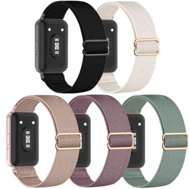 Imagem de CUNUJIX Pacote com 5 pulseiras elásticas para relógio compatíveis com Samsung Galaxy Fit 3, pulseira de tecido elástico de nylon para smartwatch Samsung Galaxy Fit 3 SM-R390