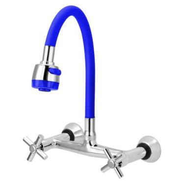 Imagem de Misturador de Cozinha Flexível Azul Para Parede 1/4 de Volta - Furkin,