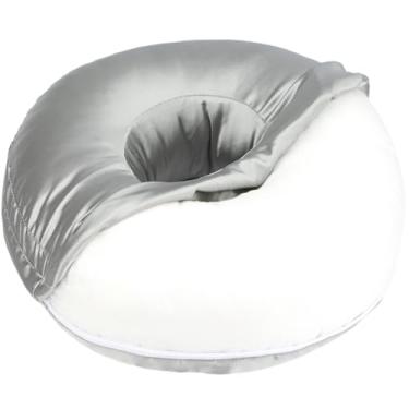Imagem de Travesseiro sedoso para piercing de orelha com capa removível para quem dorme de lado, alívio da dor de ouvido, sono, CNH, protetor de orelha dolorido, cetim cinza prateado