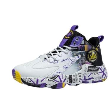 Imagem de Bolognifi Tênis de basquete masculino de cano alto, calçados esportivos antiderrapantes para corrida, botas de basquete para treinamento ao ar livre presente(Purple1,44 BR)