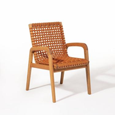 Imagem de Cadeira em Madeira com Braço Linha Traço Stain Jatobá/Ocre laranja