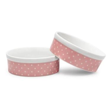 Imagem de 2 Comedouro Caes E Gato Rosa 610ml Porcelana Porta Ração Pet - PORCELA
