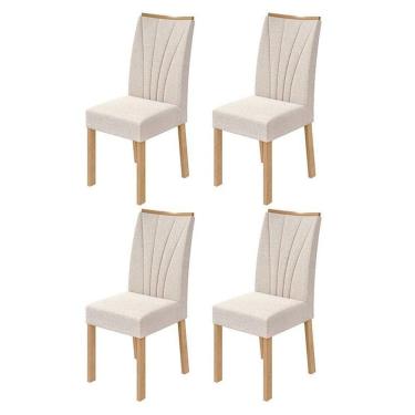 Imagem de Cadeira Para Mesa De Jantar Apogeu Kit 04 Peças Linho Rinzai Bege Amêndoa Clean - Lopas