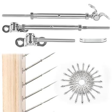 Imagem de Muzata 20 pares de kit de ferragens para trilhos de cabo de 1/20.3 cm, tensor para poste de madeira de aço inoxidável T316, sistema de corrimão, ângulo de 180°, escadas ajustáveis, pacote com 40 CK07