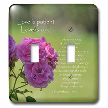 Imagem de 3dRose lsp_110502_2" Pretty Pink Roses Love Is Patient Verso da Bíblia - Interruptor duplo inspirador, multicolorido