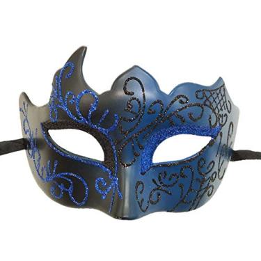 Imagem de Coolwife Máscara masculina de baile de máscaras veneziana, fantasia de Dia das Bruxas, máscara de festa de carnaval (preto azul)