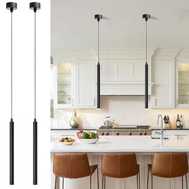 Imagem de GCDFGV Luminárias Pendentes Para Ilha De Cozinha, Pacote Com 2, Luminária Pendente Moderna De Led Para Mesa De Cabeceira E Fundo De Tv, Luminária Pendente Preta Minimalista, Luminária Para Ilha De