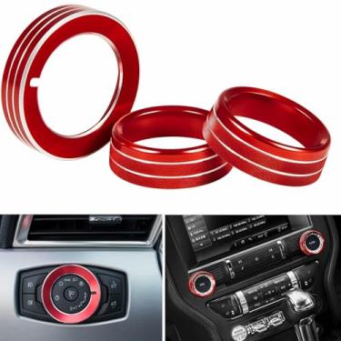 Imagem de Yoursme Anel de alumínio para controle de volume e afinação do volume do farol acessórios interiores compatíveis com Ford Mustang 2015 2016 2017 2018 2019 2020 2021 (vermelho)