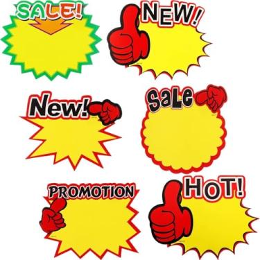 Imagem de 60 placas de Starburst, 7 x 5,5 polegadas, placas de papel de venda, placas de disparo de preço, etiquetas de exibição sortidas para loja de varejo