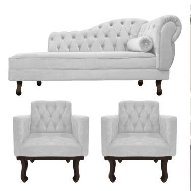 Imagem de Kit Diva Recamier Diana 130Cm Lado Esquerdo E 02 Poltronas Classic Suede Branco