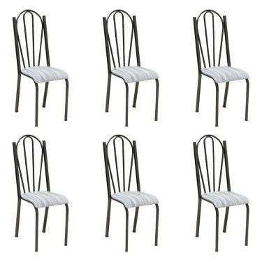 Imagem de Kit 6 Cadeiras De Cozinha Alasca Estampado Linho Pés De Ferro Cromo Preto - Pallazio