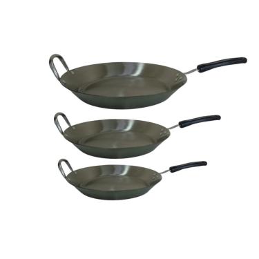 Imagem de Kit Frigideiras Em Aço Inox Cabo Baquelite Chapa 2mm Fritura