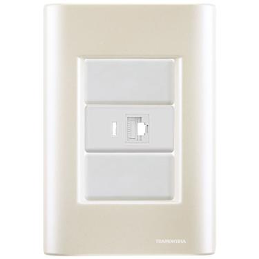 Imagem de Cj Tomada Rj45 Rj 45 Ethernet Giz Pérola Tramontina Completo Pronto Tramontina