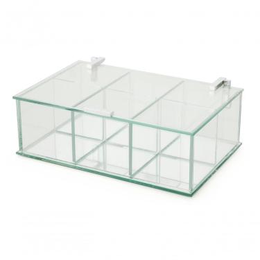 Imagem de Caixa De Vidro Multiuso Com Divisórias Fundo Espelhado Tampa Guardar Jóias Decorativa Forma