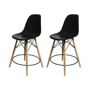 Imagem de Kit 2 Cadeiras Bistrô Madeira Eames Eiffel Assento Preto - Cor: Marrom