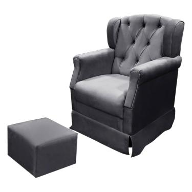 Imagem de Poltrona Cadeira De Amamentação Balanço E Puff Ternura Suede Star Confort Chumbo