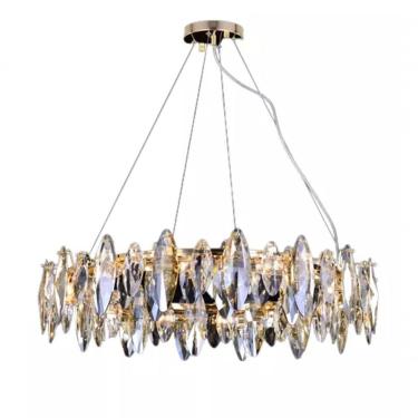 Imagem de Pendente/lustre Atenas Metal Dourado Com Cristais K9 Transparentes E Champagne 12 Lâmpadas E14 Tupiara E Cabo 170cm única único