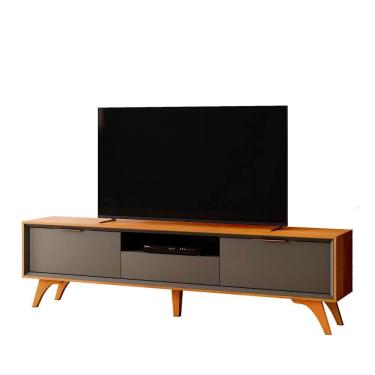 Imagem de Rack Para Tv 75 Polegadas Com 3 Portas Gavetas Pés Madeira Naturalle - Platinum