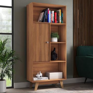 Imagem de Estante Para Livros Pequim 1 Porta 3 Prateleiras Nogal Espresso Nogal