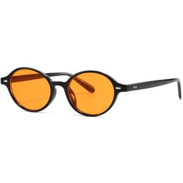 Imagem de AIEYEZO Óculos de sol redondos retrô para mulheres, óculos de sol com armação circular, vintage, moderno, redondo, óculos de sol, Preto/Amarelo, MM